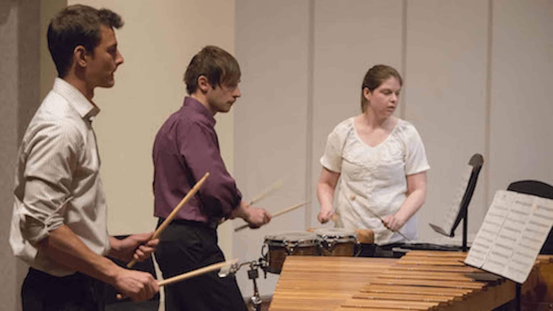 Students playing percussion