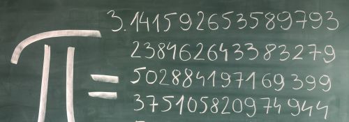 Hand-written Pi numbers on green chalkboard
