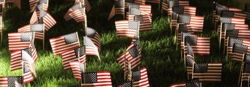 Memorial flags on campus