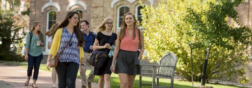 Students walking around on campus.