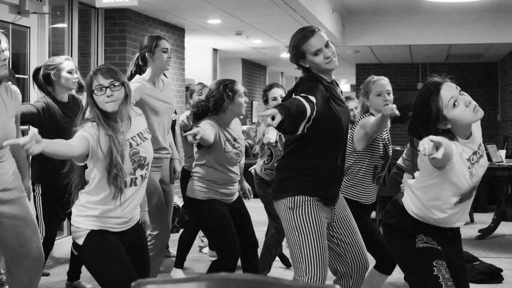 Women of McIntyre dorm practicing
