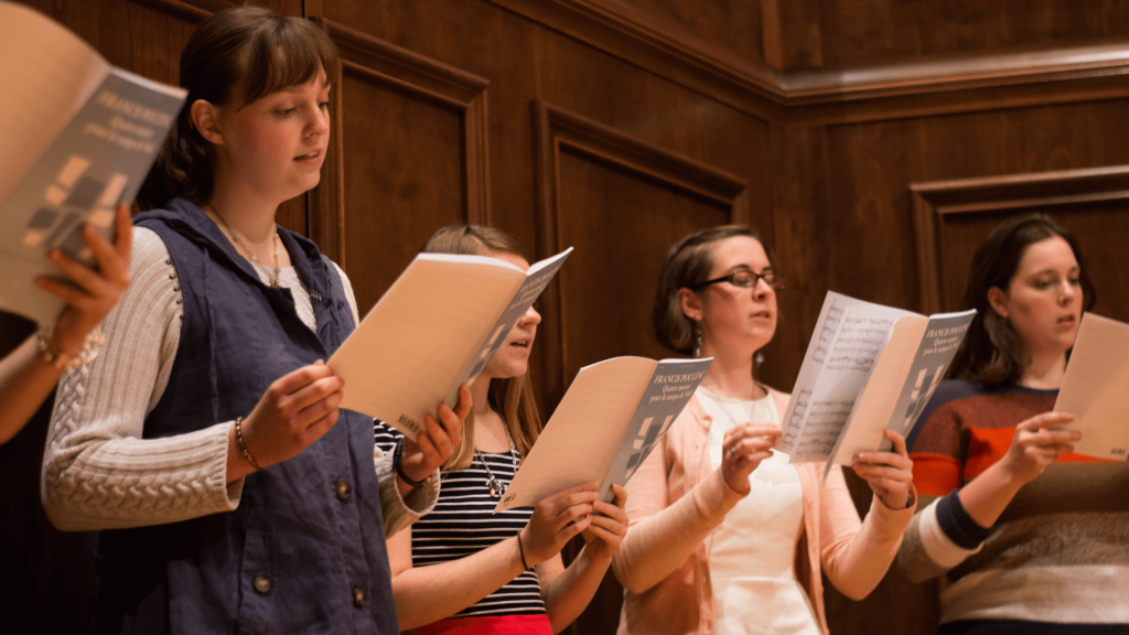 Women of chamber choir in rehearsal