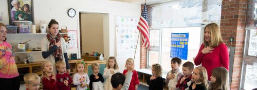 Students at Mary Randall Preschool participate in Pledge of Allegiance