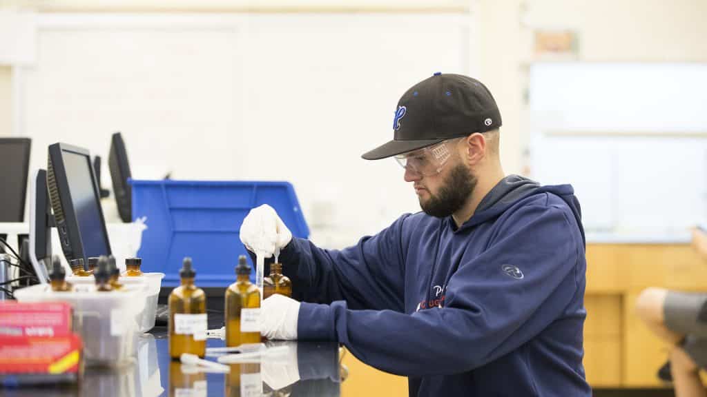 Student working in the Chemistry Lab.