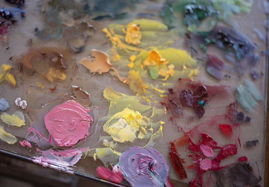 A palette with paint colors