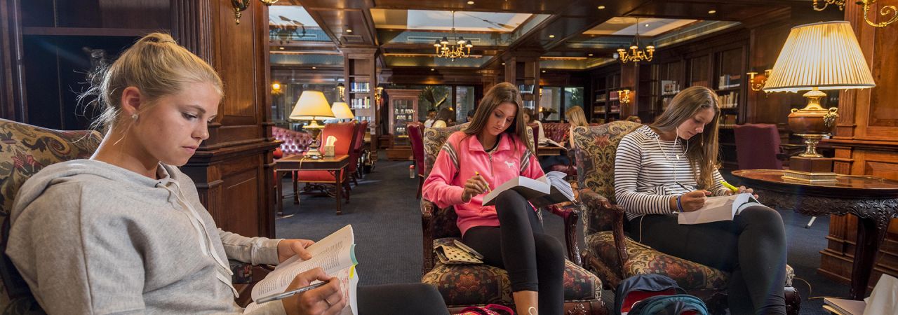 Students studying in Mossey Library's Heritage Room.