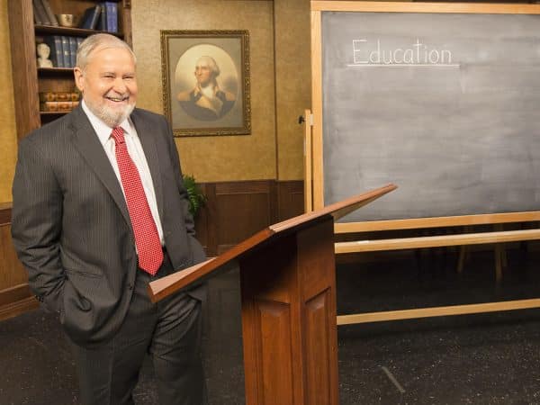 Larry Arnn recording for an online course.
