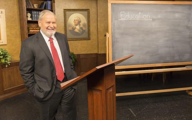 Larry Arnn recording for an online course.