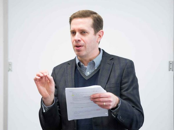 A Hillsdale instructor makes a point in his lecture.