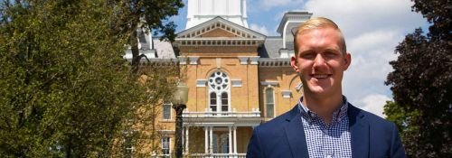 Noah Weinrich in front of Central Hall.
