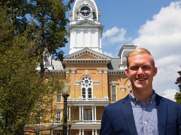 Noah Weinrich in front of Central Hall.