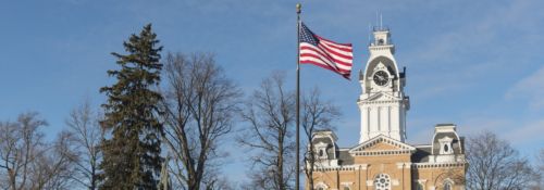 Central Hall and the Civil War monument during winter.