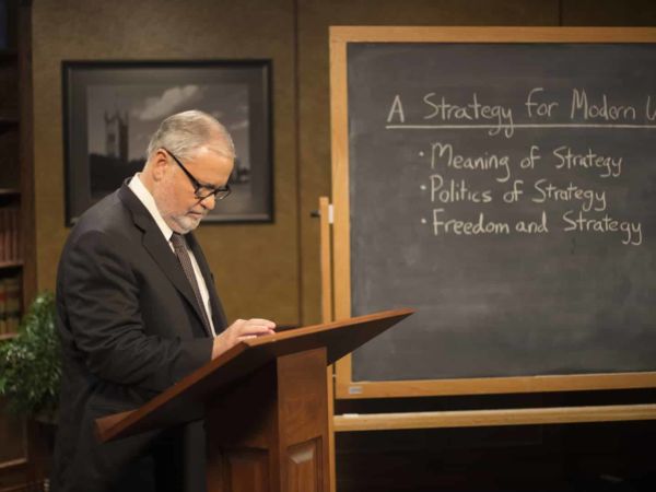Dr. Larry Arnn on set for Online Courses filming.