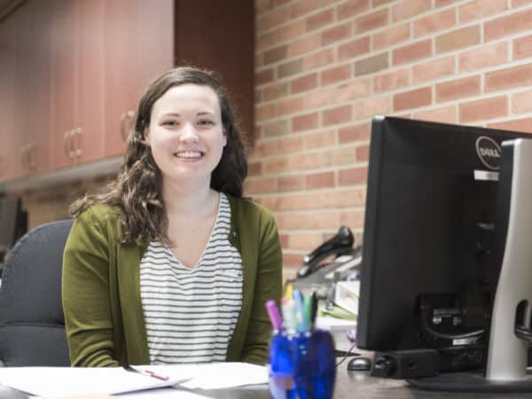 Naofa Noll at Careers Services front desk.
