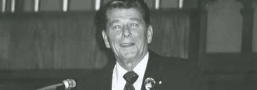 Ronald Reagan giving a speech at Hillsdale College.
