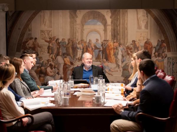 Dr. Larry Arnn teaching a course on Aristotle for Online Courses filming.