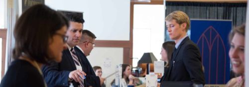 Various booths at the Classical School Career Fair.