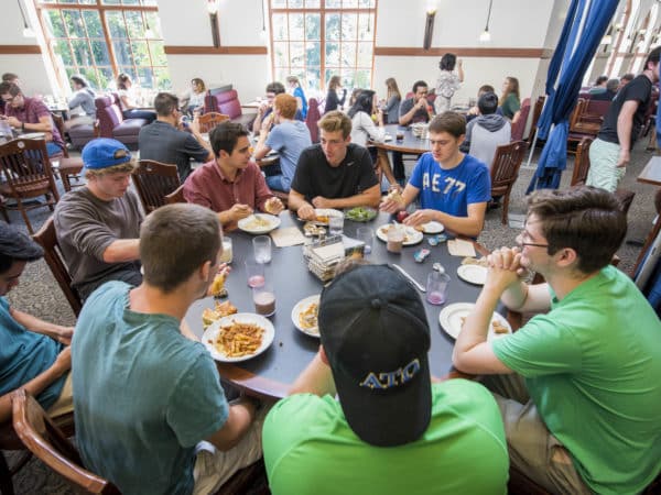 Students eating in dining hall