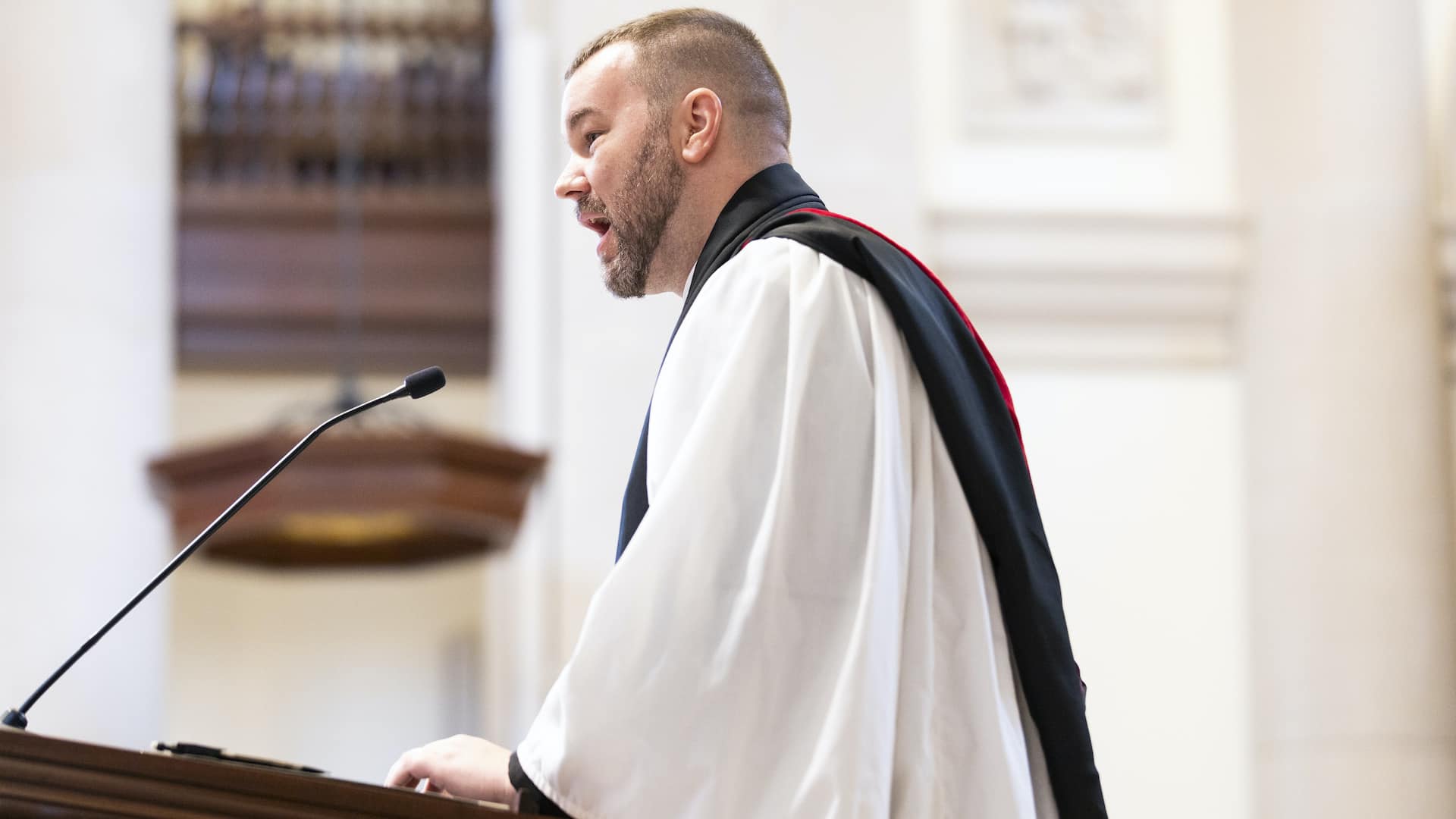 Adam Rick speaks at Christ Chapel.