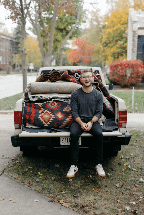 Evan Gage in back of truck