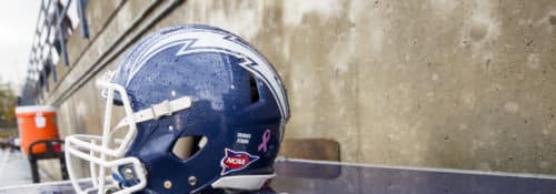 Blue Charger Football helmet on the sidelines