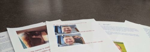 flyers with pictures and descriptions of volunteers