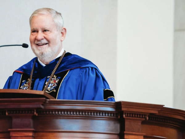 Dr. Arnn introducing the speaker at the 2021 convocation.