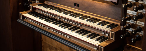 A close up view of our organ's keyboard.