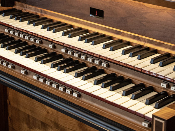A close up view of our organ's keyboard.