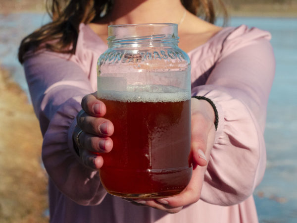 A mason jar of Kombucha
