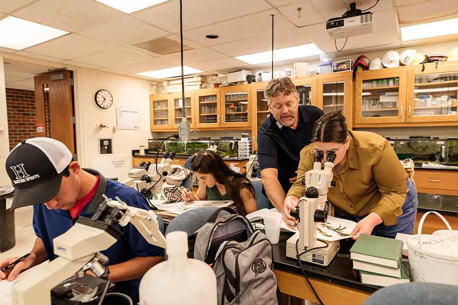 The Herbert Henry Dow Science Building interior, students in a lab