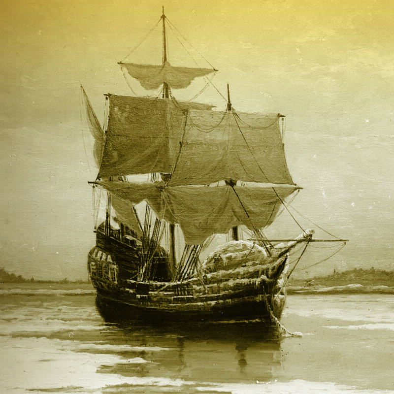 A painting of a sailing ship