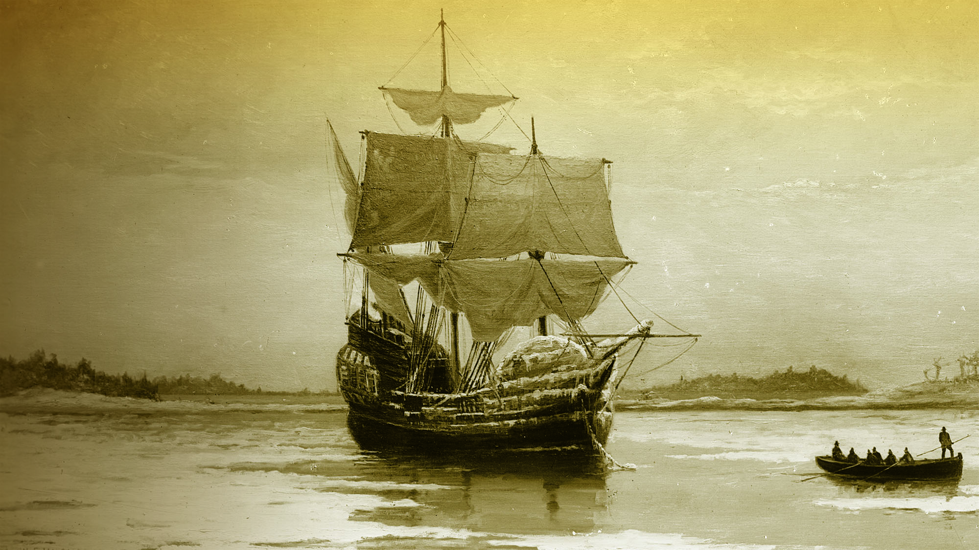 A painting of a sailing ship