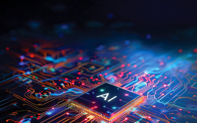 A computer chip on a board.