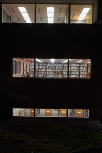 View of library from outside in the dark